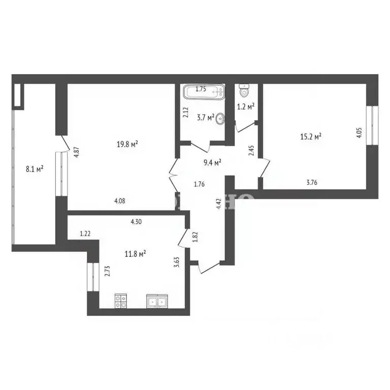 2-к кв. Тюменская область, Тюмень Амурская ул., 2 (61.1 м) - Фото 1