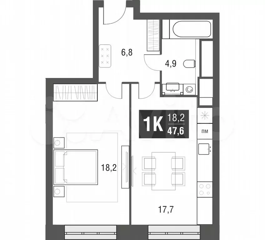 1-к. квартира, 46,8 м, 42/53 эт. - Фото 1