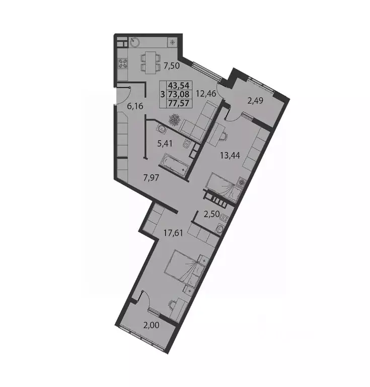 2-к кв. Краснодарский край, Динская ст-ца ул. Спортивная, 2А (77.57 м) - Фото 0