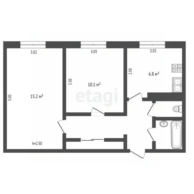 2-к кв. Ямало-Ненецкий АО, Ноябрьск Магистральная ул., 123 (55.8 м) - Фото 2