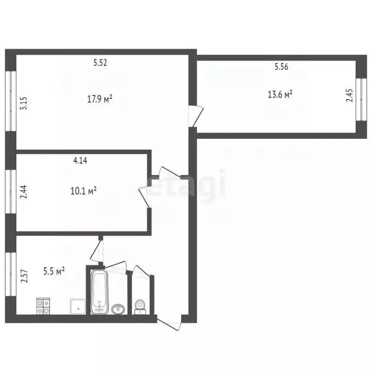 3-к кв. Томская область, Томск ул. Беринга, 2 (58.1 м) - Фото 2