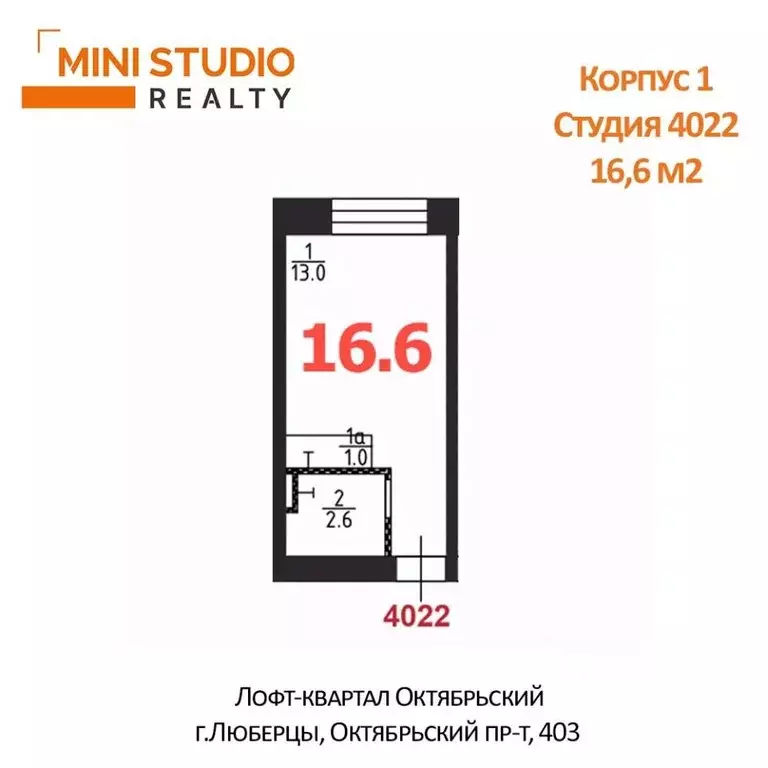 Студия Московская область, Люберцы Октябрьский просп., 403 (16.6 м) - Фото 2