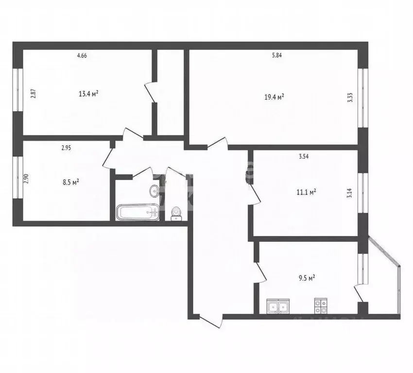 4-к кв. Ханты-Мансийский АО, Сургут ул. Профсоюзов, 36 (87.6 м) - Фото 1