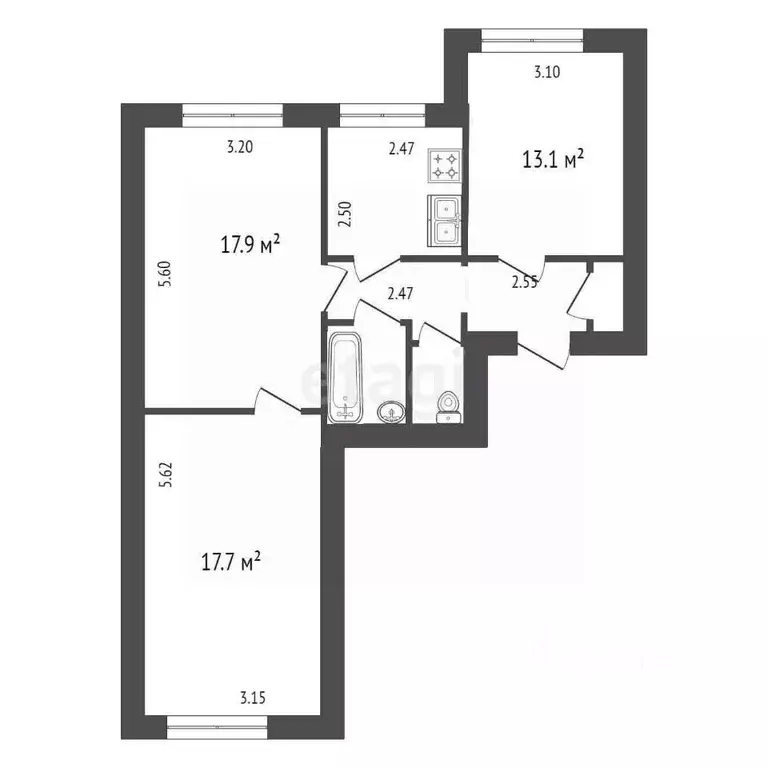 3-к кв. Санкт-Петербург ул. Димитрова, 16К3 (67.2 м) - Фото 1