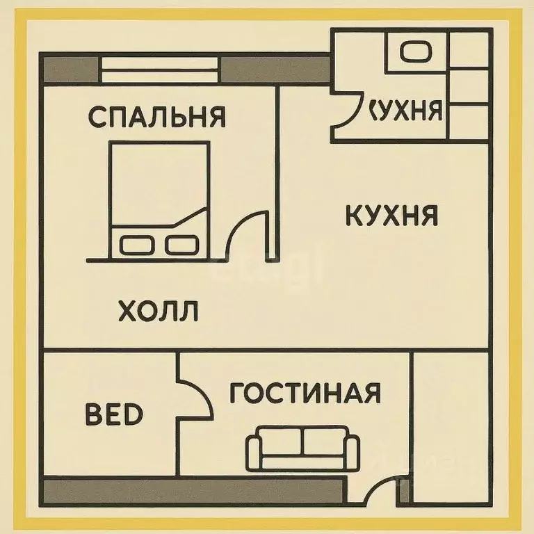 1-к кв. Липецкая область, Липецк ул. М.И. Неделина, 61 (42.7 м) - Фото 2