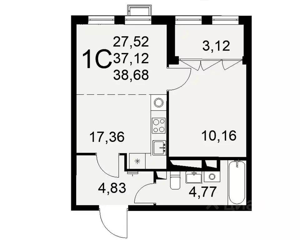 1-к кв. Тульская область, Тула ул. Коминтерна, 44 (38.68 м) - Фото 0