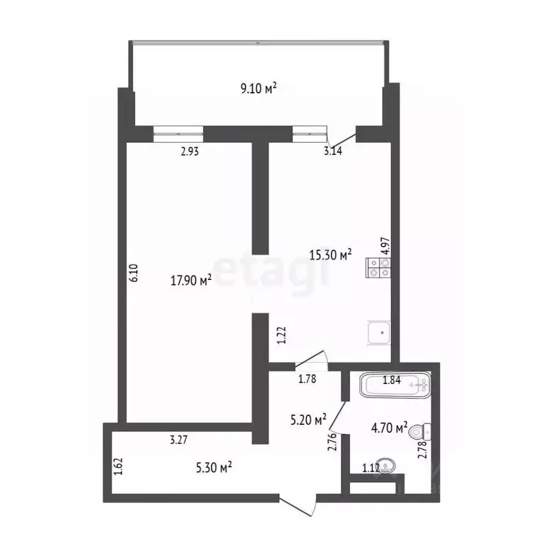 1-к кв. Тюменская область, Тюмень ул. Мельникайте, 38 (48.4 м) - Фото 2
