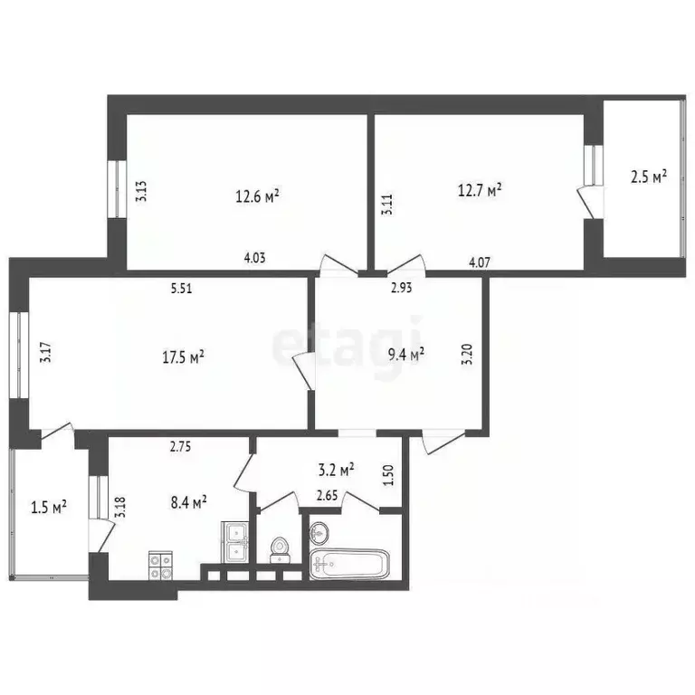 3-к кв. Крым, Симферополь ул. Балаклавская (68.2 м) - Фото 2