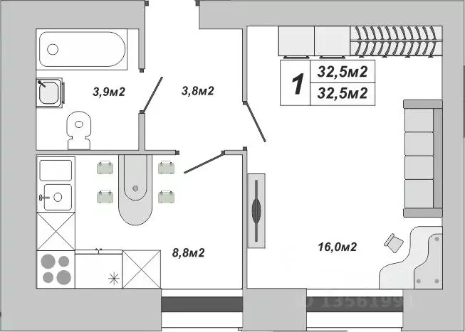 1-к кв. Тамбовская область, Тамбов ул. Чичерина, 7/1к3 (32.5 м) - Фото 0
