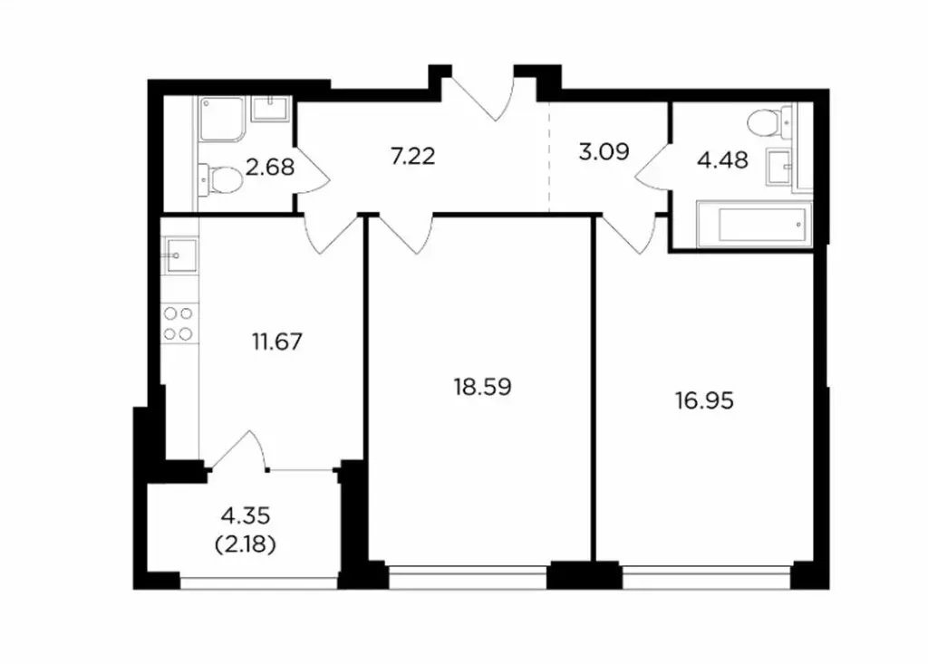 2-комнатная квартира: Москва, улица Виктора Маслова, 2 (66.86 м) - Фото 0