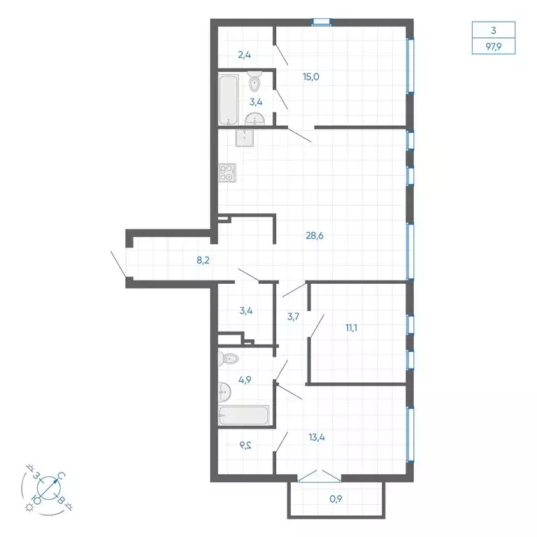 3-комнатная квартира: Екатеринбург, улица Вильгельма де Геннина, 59 ... - Фото 1