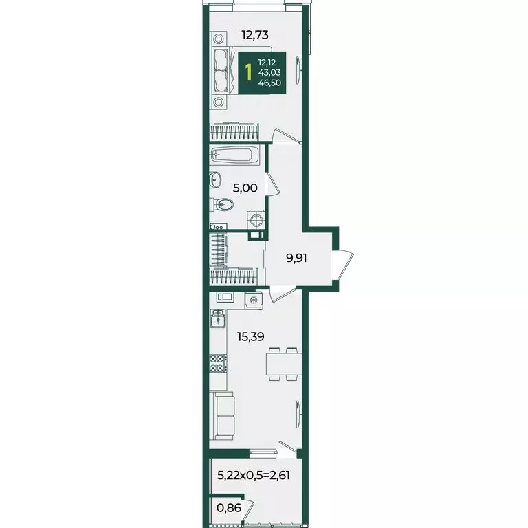 1-комнатная квартира: Краснодар, микрорайон Образцово (46.5 м) - Фото 1
