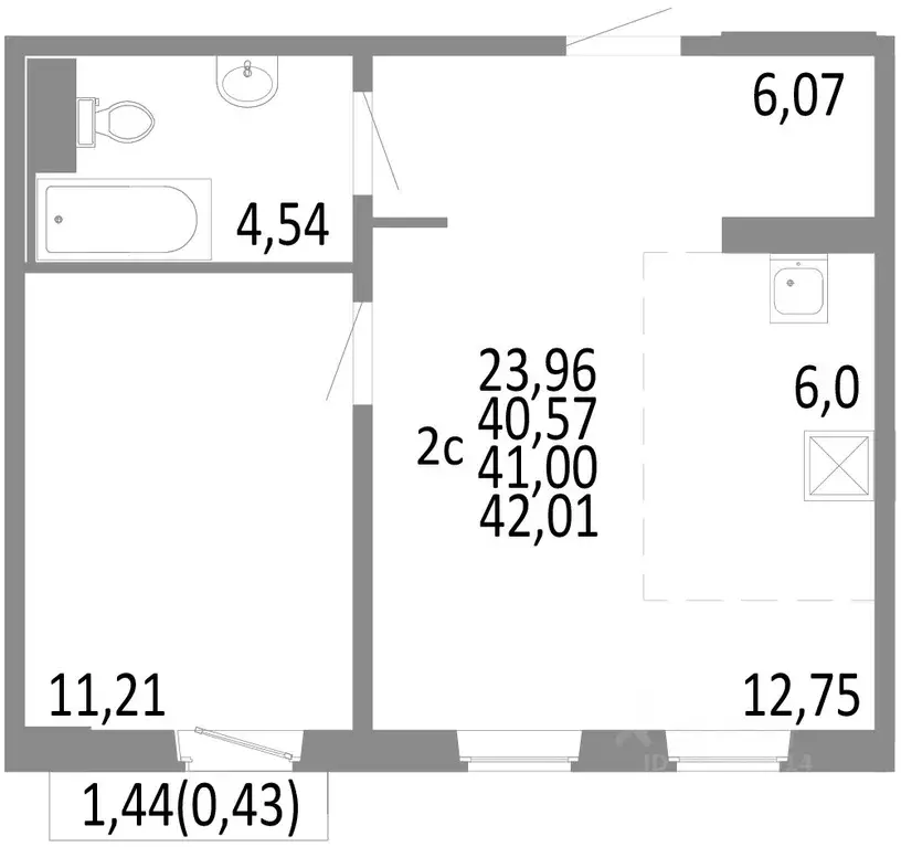 2-к кв. Челябинская область, Челябинск ул. Блюхера, 125В (41.0 м) - Фото 0