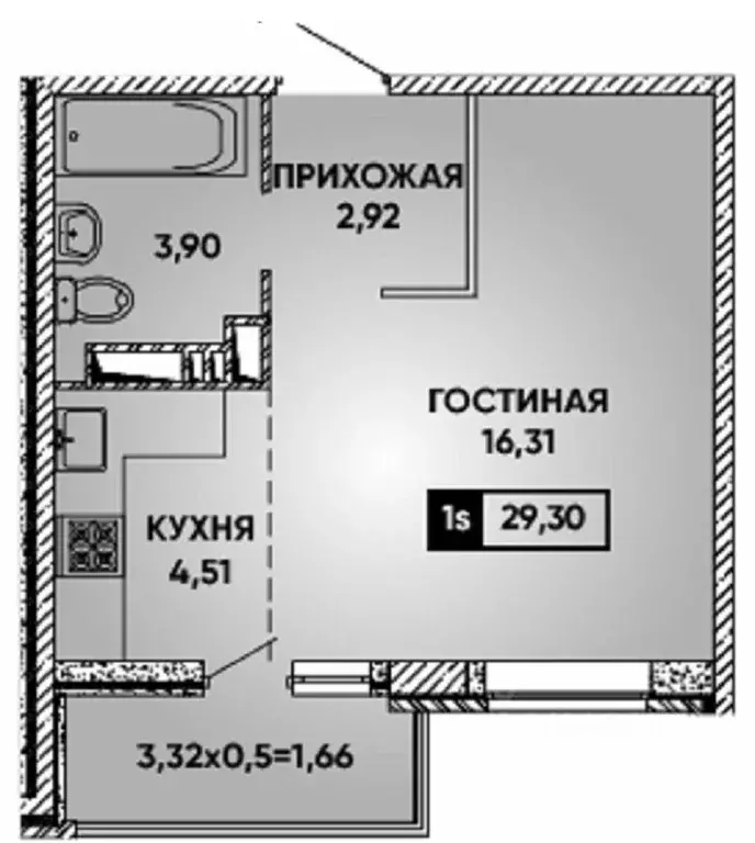 Студия Краснодарский край, Краснодар ул. Боспорская, 8 (30.0 м) - Фото 2