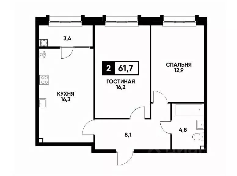 2-к кв. Ставропольский край, Ставрополь ул. Андрея Голуба, 14к1 (61.7 ... - Фото 0