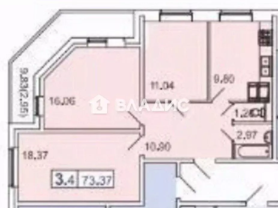 3-к кв. Санкт-Петербург Пулковское ш., 40К3 (73.37 м) - Фото 1