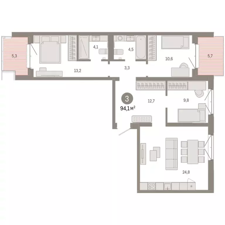 3-комнатная квартира: Тюмень, жилой комплекс На Минской (94.07 м) - Фото 1