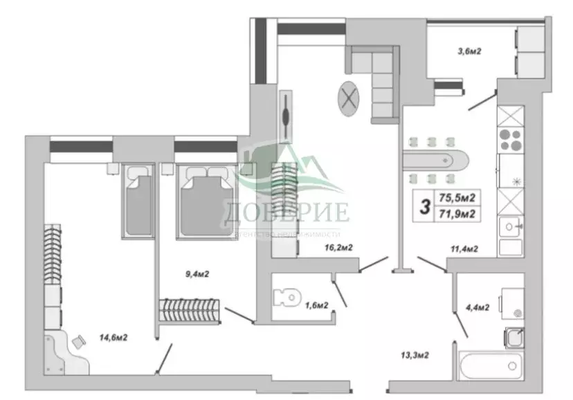 Продаётся 3-к квартира, 75.5 м - Фото 1