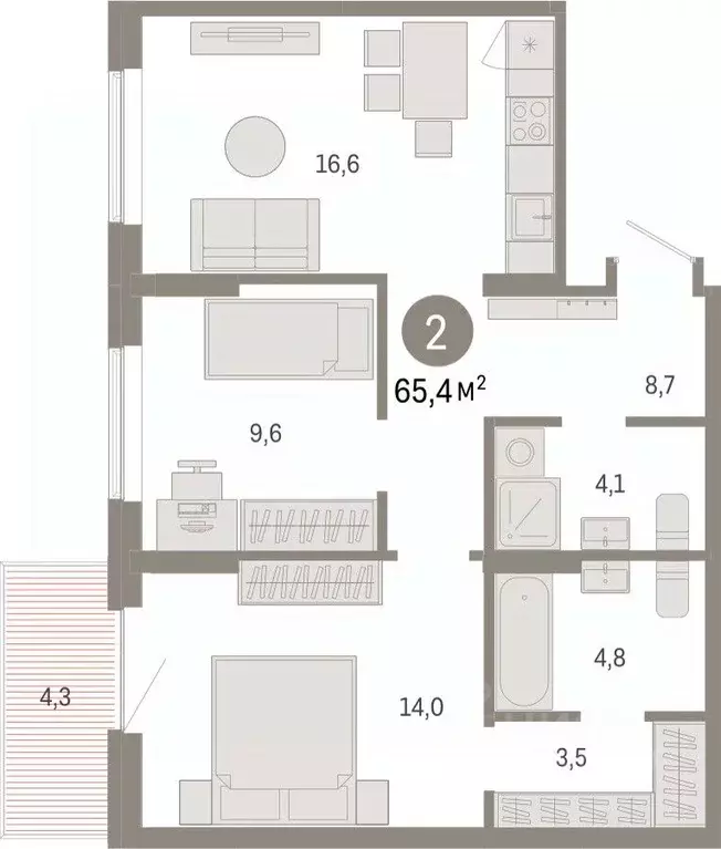2-к кв. Омская область, Омск ул. Б.Г. Шаронова, 9 (65.36 м) - Фото 1