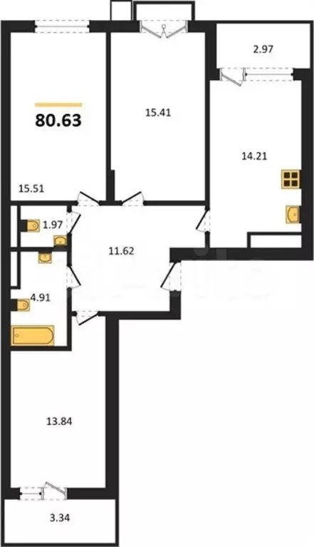 3-к. квартира, 80,6 м, 3/7 эт. - Фото 0