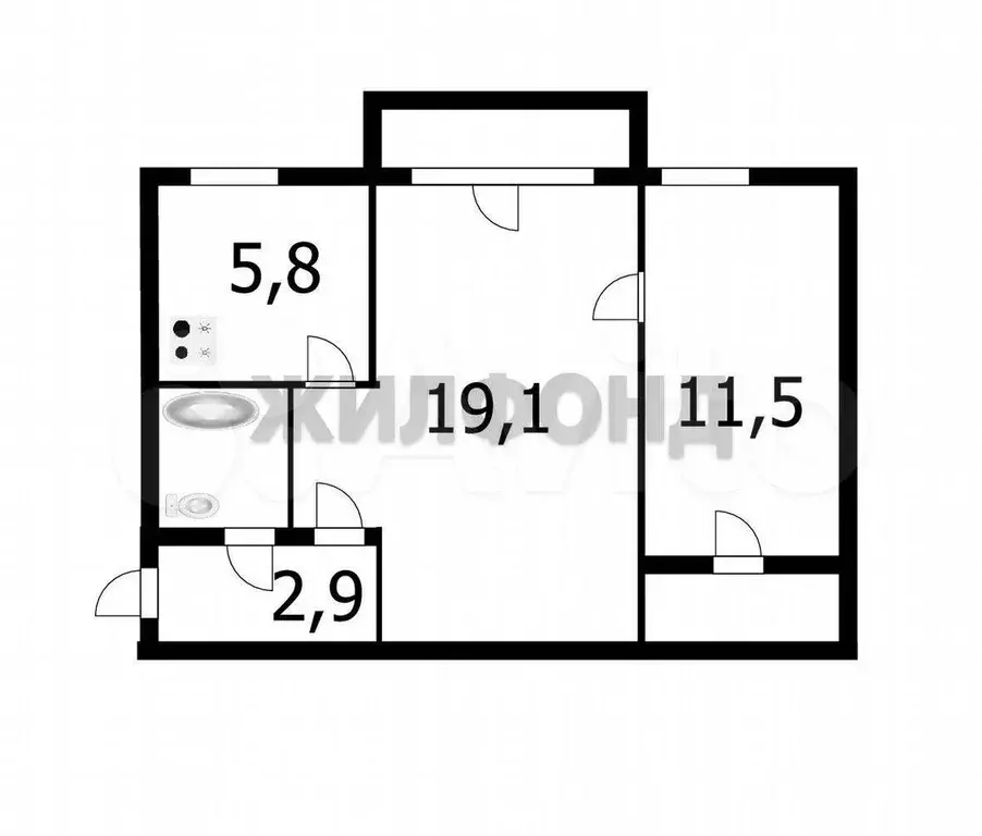 2-к. квартира, 44,4 м, 4/5 эт. - Фото 0