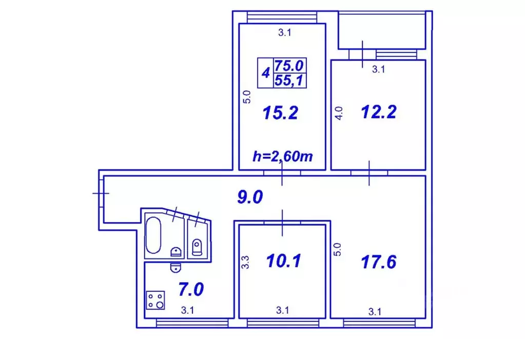4-к кв. Санкт-Петербург Пражская ул, 9к2 (75.0 м) - Фото 1