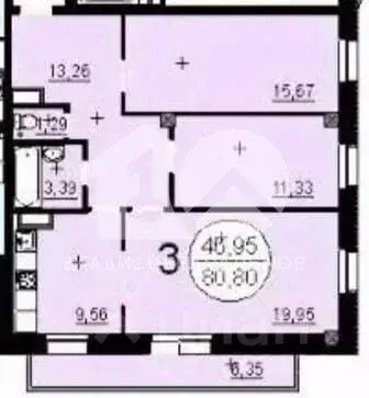 3-к кв. Новосибирская область, Новосибирск ул. Галущака, 15 (80.8 м) - Фото 2