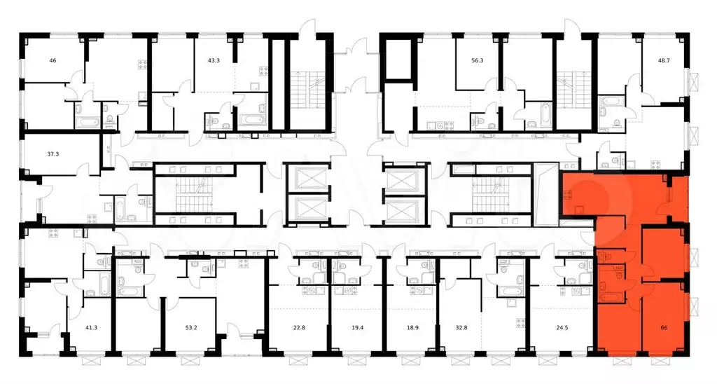 3-к. квартира, 66 м, 2/30 эт. - Фото 1