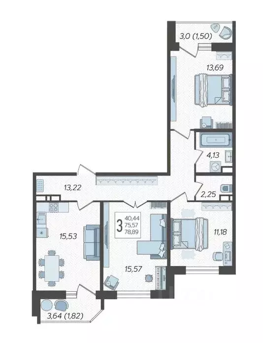 3-к кв. Краснодарский край, Краснодар Уральская ул., 87/7 (80.4 м) - Фото 2