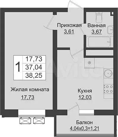 1-к. квартира, 38,3м, 2/16эт. - Фото 1