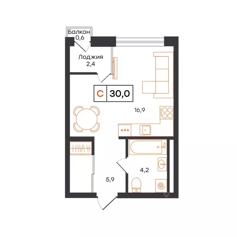 1-к кв. Тюменская область, Тюмень UNO жилой комплекс (30.0 м) - Фото 1