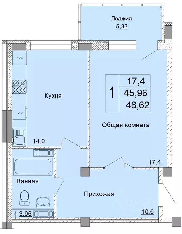 1-к кв. Белгородская область, Старый Оскол Степной мкр, 33Е (48.62 м) - Фото 1
