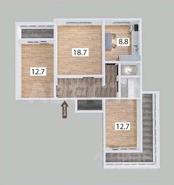 3-к кв. Омская область, Омск ул. 15-я Рабочая, 90 (69.9 м) - Фото 2