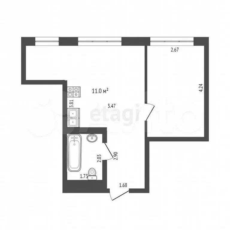 1-к. квартира, 36,1 м, 2/4 эт. - Фото 0