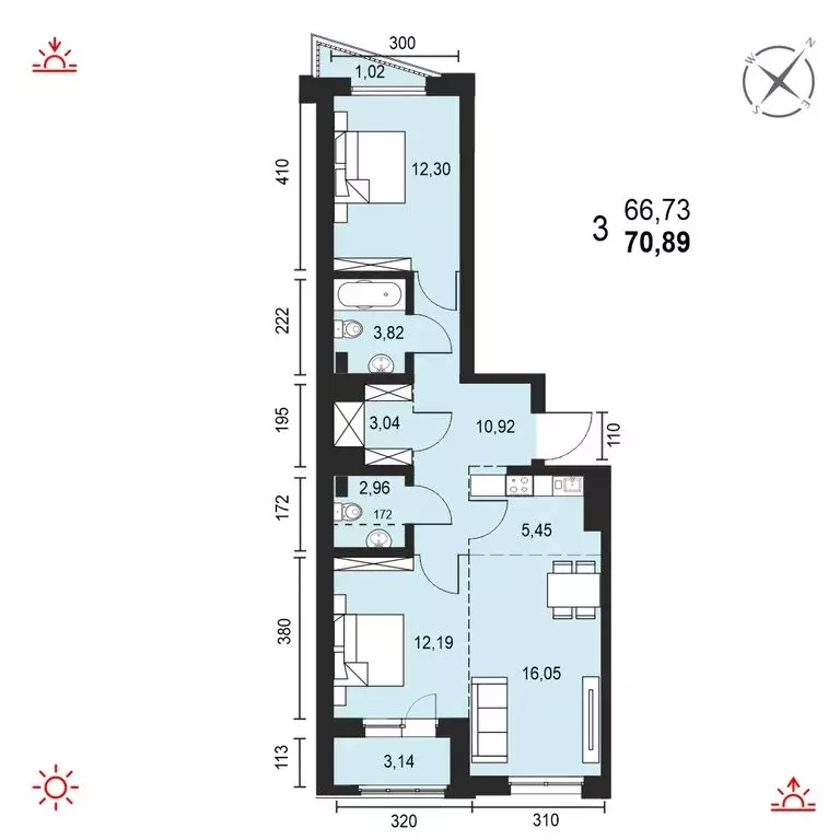 3-комнатная квартира: Иркутск, Свердловский округ, ЖК Автор (70.89 м) - Фото 0