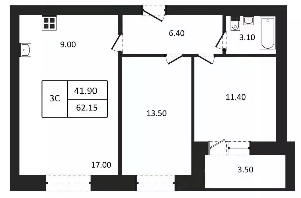 3-к кв. Новосибирская область, Новосибирск  (62.15 м) - Фото 0