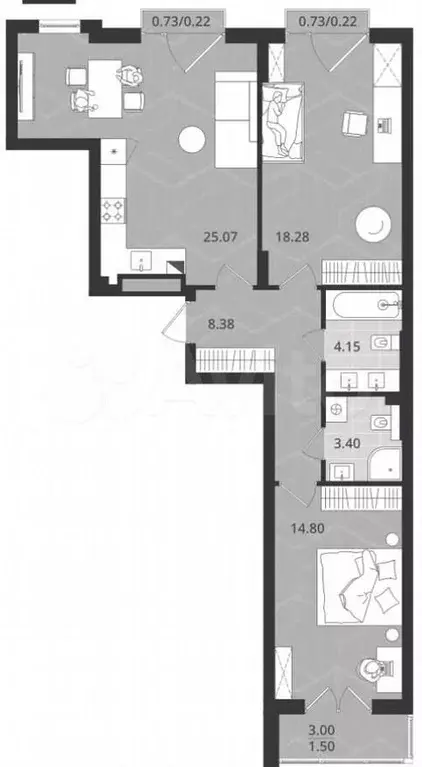 2-к. квартира, 76м, 4/4эт. - Фото 1