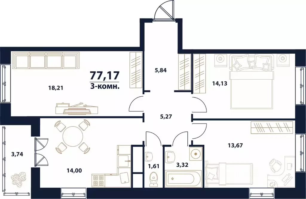3-к кв. Ульяновская область, Ульяновск Новый Город мкр, 17-й кв-л, ... - Фото 1