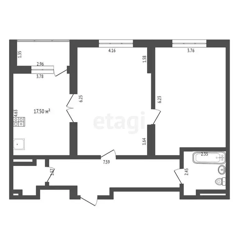 2-комнатная квартира: Тюмень, улица Малыгина, 90 (62.8 м) - Фото 1