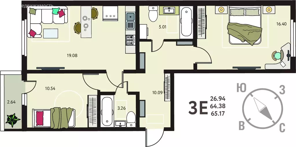 2-комнатная квартира: Курск, улица Энгельса, 115/6 (65.17 м) - Фото 0
