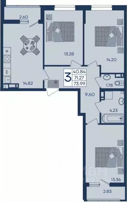 3-к кв. Краснодарский край, Краснодар  (73.99 м) - Фото 1