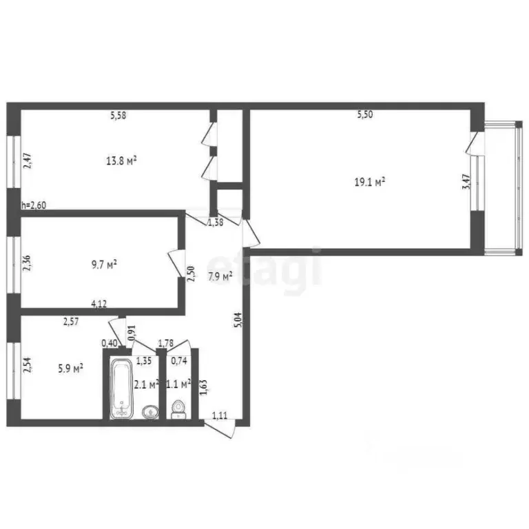 3-к кв. Брянская область, Навля рп ул. Генерала Петренко, 4 (59.6 м) - Фото 2