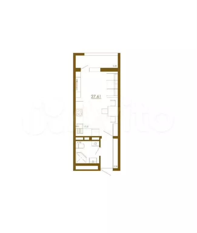 Квартира-студия, 27,6 м, 1/13 эт. - Фото 1