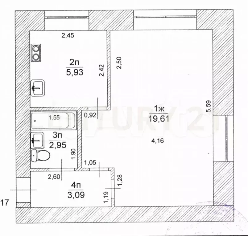 1-к. квартира, 31,6 м, 1/5 эт. - Фото 0