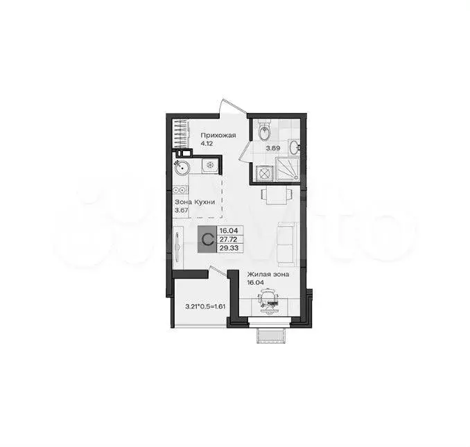 Квартира-студия, 29,3 м, 4/8 эт. - Фото 0