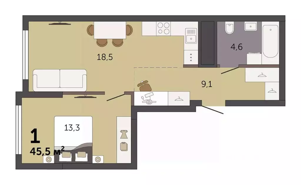 Студия Свердловская область, Екатеринбург Южный жилрайон,  (45.5 м) - Фото 1