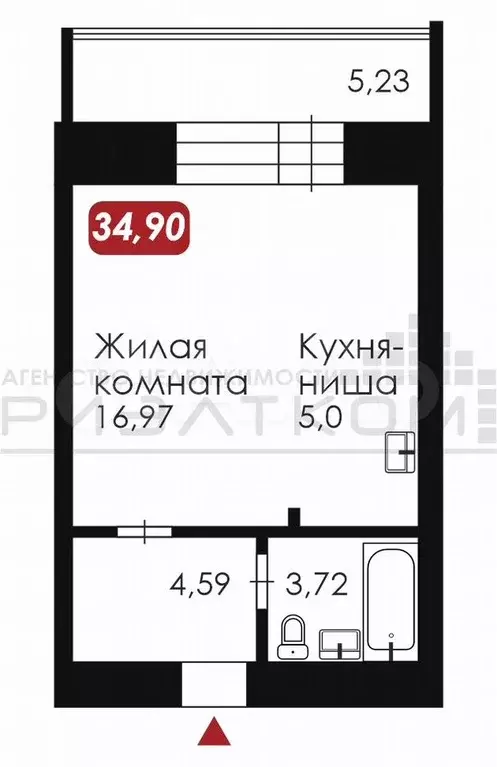 Квартира-студия, 34,9 м, 5/14 эт. - Фото 0