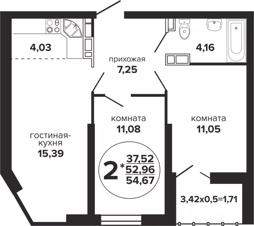 2-комнатная квартира: Краснодар, Прикубанский внутригородской округ, ... - Фото 0