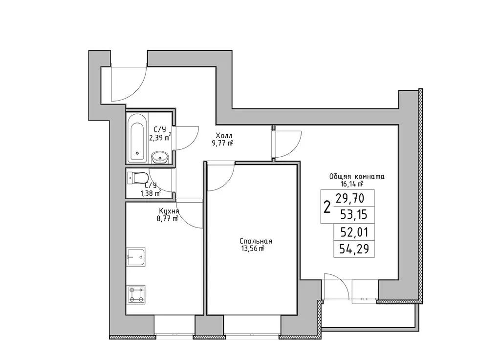 Продаётся 2-к квартира, 53.8 м - Фото 0