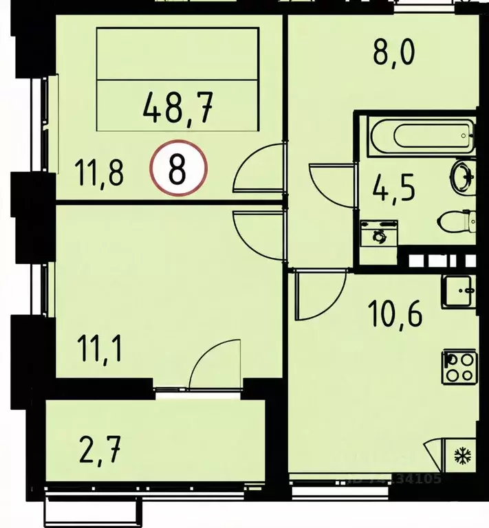 2-к кв. Москва Прокшино жилой комплекс, 7.1.4 (48.7 м) - Фото 2